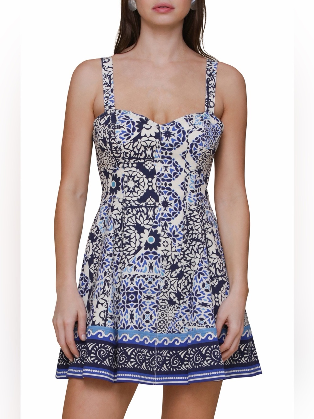 Avec Les Filles Sweetheart Neck Stretch Cotton Mini Sundress Size 8 BNWT